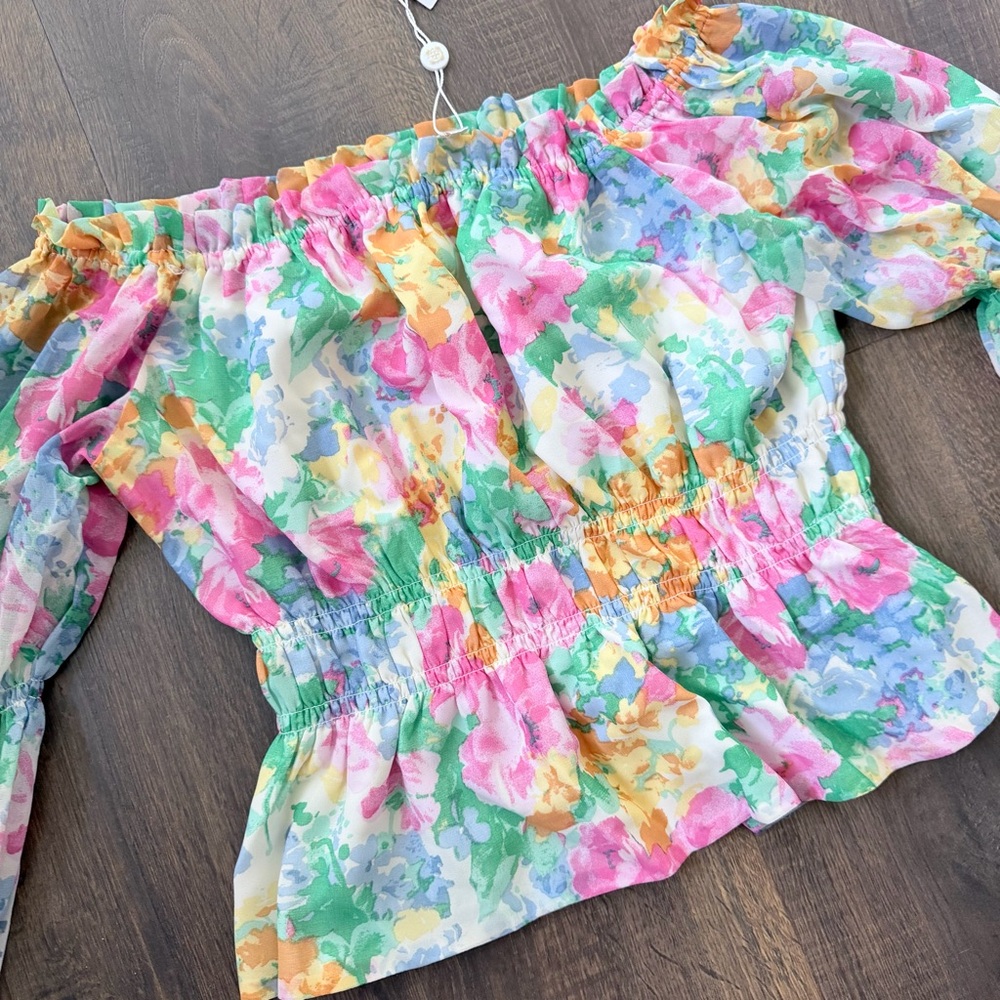 NWT WAYF Off the Shoulder Floral Watercolor Top | Large - Picture 8 of 8